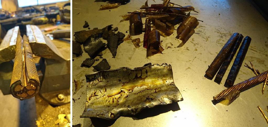 Bilaga 2 Massbalans för ACJJ och FCJJ Mindre kabelbitar klipptes av för att skickas på analyser. LSP-kabelns provbit hade legat i ett betongrör under en asfaltsyta sedan den förlades.