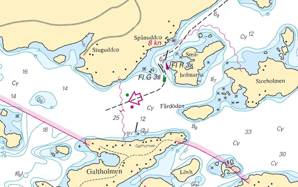 9 Nr 325 Sweden. Northern Baltic. N of Vindö. Gällnö. Spar-buoys are replaced by light sparbuoys.