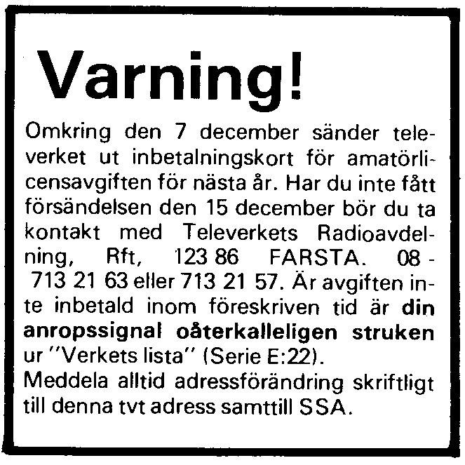 Återblick QTC nr 12 1980 En varning som visar hur stränga Televerket radio var på den tiden (saxat). Dessutom finner vi ett bildsvep från OBS! att rutan ovan gäller 1980 inte RPO VM i Polen. idag!