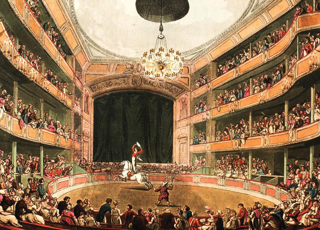 ASTLEYS AMPHITHEATRE, LONDON, ÅR 1808 Balkongerna ger hög spanpoten tial mellan besökare men begränsar sam tidigt interaktions möjligheterna.