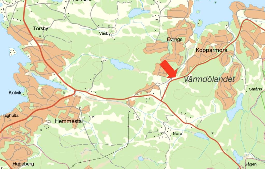 2 av 6 Diarienummer 2016KS/0439 Aktuellt område och fastigheten, markerad med röd pil, är belägen invid infarten till Evlinge och vid Saltarövägen.