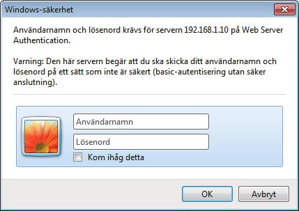 1 Inloggning För att kunna använda funktionen Webbkontroll för projektor måste man logga in med användarnamn och lösenord.