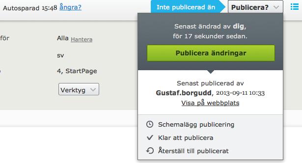 för besökare. Klicka på knappen Publicera? Den visas om innehållet på sidan är ändrat.