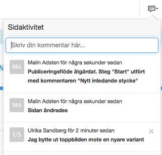 Verktygslisten 2 2.6. Ikonen Sidaktivitet Längst till höger hittar du ikonen Sidaktivitet. Här hittar du information om sidan samt att du har möjlighet att själv skriva en kommentar om sidan.
