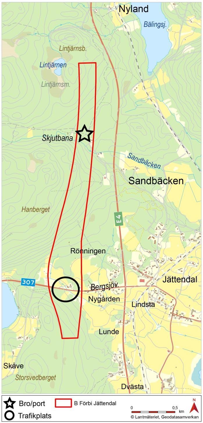 Korridor B, förbi Jättendal Passerar över Bergsjövägen trafikplats anläggs Bergsjövägens profil