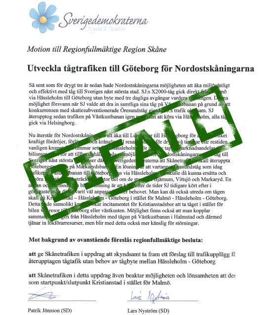 En tågtrafik i utveckling Den 12 maj sammanträdde regionstyrelsen och behandlade en motion från oss gällande tågtrafik till Göteborg.