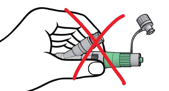 Koppla ur läkemedelskasettens slang från PEG/J-slangen (figur 2). Vrid endast läkemedelskassettens slang. Vrid aldrig PEG/J-slangen (figur 3). 4. Koppla ur läkemedelskassetten från apparaten. 5.