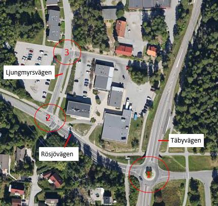 12 TRAFIKUTREDNING SKARPÄNGS CENTRUM 2 Del 1 Framkomlighet för biltrafik i området 2.1 Förutsättningar 2.1.1 Korsningar som studerats En kapacitetsstudie har gjorts för tre korsningar inom området (Figur 3).