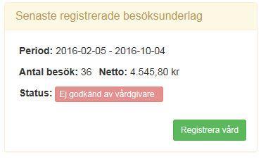 befolkningsregister. Man ser dels vilken besöken avser, samt antal och vad det ger i netto. Vidare ser man en status för alla ingående besök.