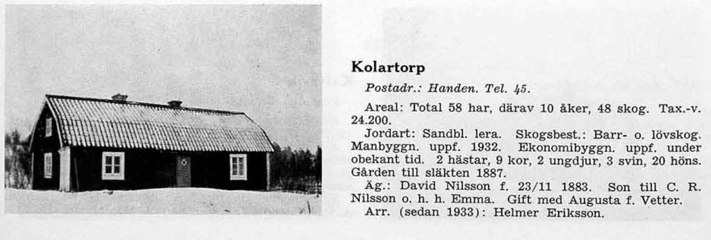 Kolartorp i Gods & Gårdar från 1940, ägare