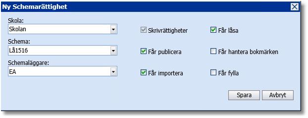 Grunder - Beskrivning av programmet 5 Får importera - Användaren har rätt att importera data från elevregister. Rättigheten avser även export till elevregister.
