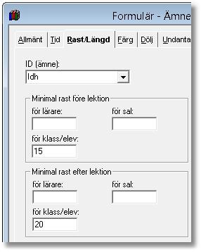 Arbetsgång - Inmatning av grunddata 35 Vissa speciella fält används endast för enstaka ämnen. Ett exempel på detta kan vara rastvillkor för idrott.