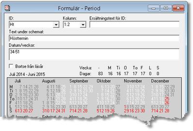 Arbetsgång - Inmatning av grunddata 39 2.3.9 Period En period kan till exempel vara höstterminen eller udda veckor. Endast vanligt förekommande perioder bör registreras.