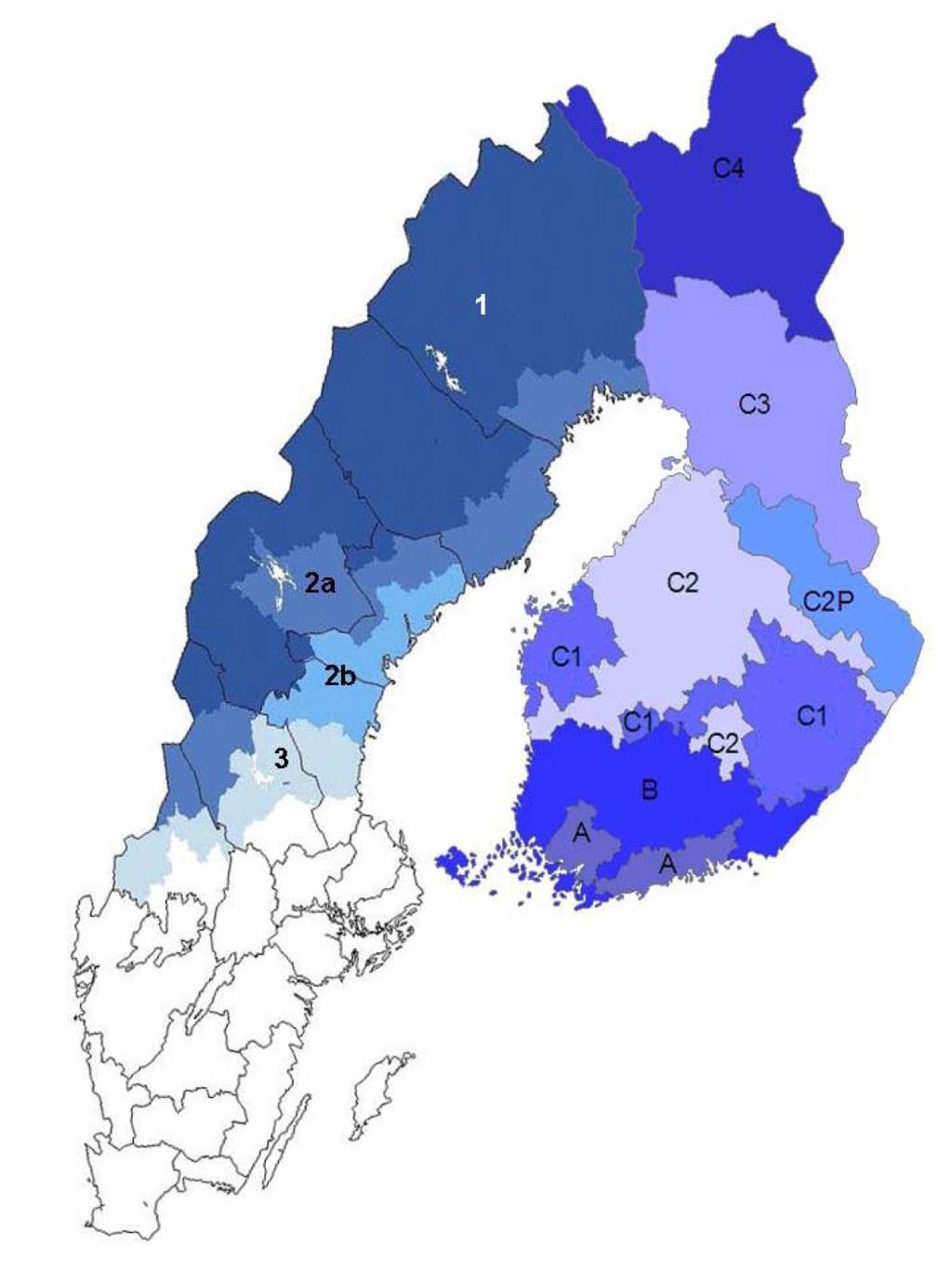 2.3. Regioner som omfattas av stödet De regioner som omfattas av stödsystemet definieras i respektive beslut och är belägna norr om 62:a breddgraden och i några närliggande områden söder om den