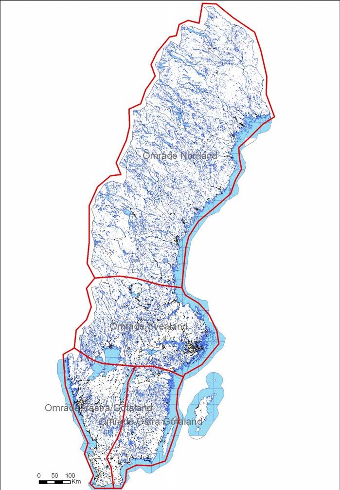 Resultat av bearbetningen Resultatet av bearbetningen av kartdata består av ett antal punkter, EMIR verksamheter och potentiellt förorenade områden, inom översvämningskarteringens r100 (beräknat 100-