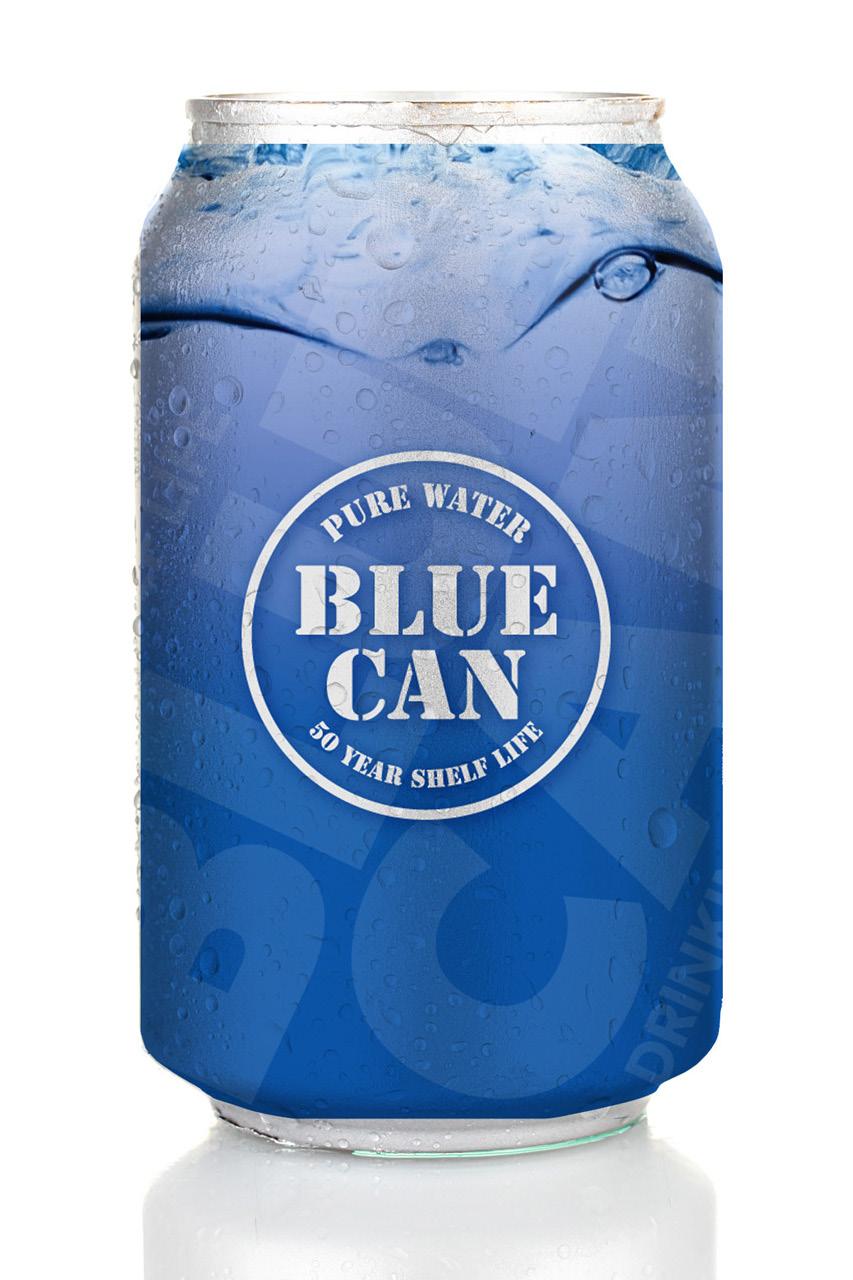 PURE WATER Blue can 50 year shelf life Genom en högteknologisk filtreringsprocess i tolv steg renas vanligt kommunalt dricksvatten, som därefter fylls i speciellt utformade och trycksatta