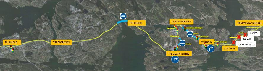 7(22) 3 Förslag till åtgärder För att öka framkomligheten för stombuss 471 och 474 föreslås följande åtgärder: Bussprio för stombussarna i korsningar med övrig trafik Busskörfält längs väg 222,