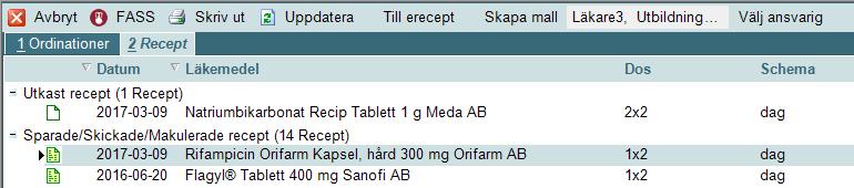 ) Välj Med förmån om arbetsplatsen ska betala kostnaden för läkemedel vid förmånsrabatt, välj Utan förmån om patienten ska stå för hela kostnaden oavsett