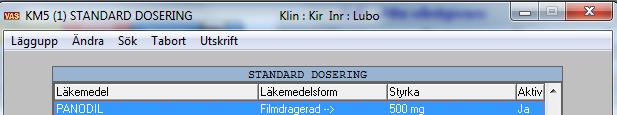 KM5, Standarddosering Gemensamma standardrecept för kliniken kan skapas i funktionen KM5,