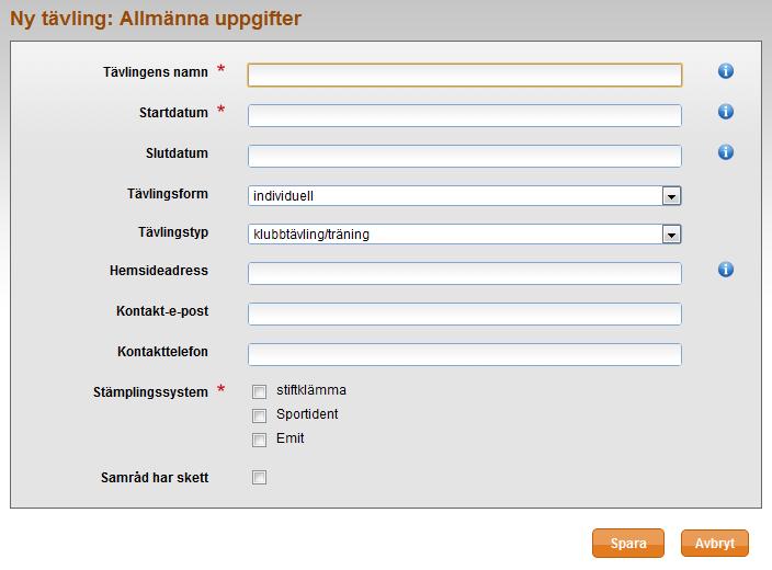 Tävlingstyp: Närtävling eller klubbtävling med 2 till 5 etapper Efter att klickat på Lägg till ny tävling under Arrangemang i menyn, välj Närtävling eller klubbtävling som tävlingstyp och antalet