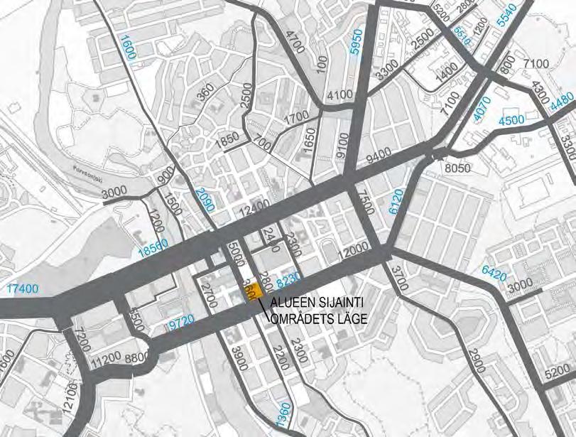 Trafikmängder i Borgå centrum. Kommunteknik, planering av kommunteknik och Närings-, trafik- och miljöcentralen. De blåa siffrorna från åren 2010 och 2011. De övriga från 2000-talet. 5.