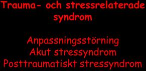 Typ av stress Akut och livshotande Långvarig stress, utan återhämtning Långvarig stress, med personlig förlust/kränkning Akut personlig förlust/kränkning, utan föregående långvarig överbelastning