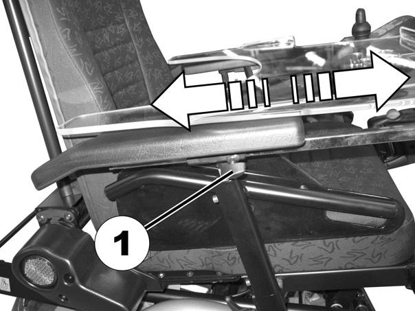 8.6.2 Ställa in bordets djup / ta bort bordet Lossa på vingskruven (1). Ställ in bordet på önskad höjd (eller ta bort det helt). Dra åt skruven igen. 8.6.3 Svänga bordet åt sidan OBSERVERA: Det finns risk för personskador!