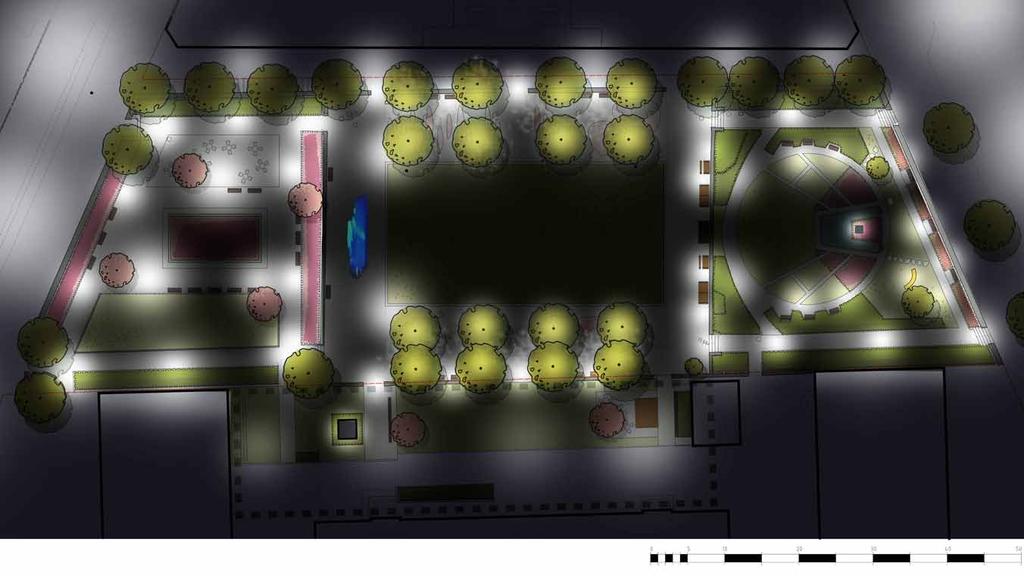 KV. TRÄSKFLODEN BIRGER JARLSGATAN NYA LYKTOR MED GOD LJUSSPRIDNING PLACERAS I HELA PARKEN HELA PARKEN SKA UPPLEVAS LJUS OCH ÖVERBLICKBAR MURBELYSNING BILDPROJEKTION FÖRESTÄLLANDE VATTEN BELYSNING AV