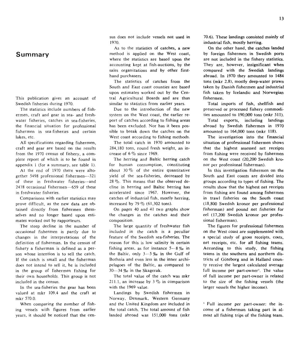 13 Summary This publication gives an account of Swedish fisheries during 1970.