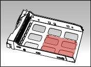 o 2,5-tums hå rddiskar och SSD-hå rddiskar: Placera hårddisken i utrymmet på brickan som markerats med rött