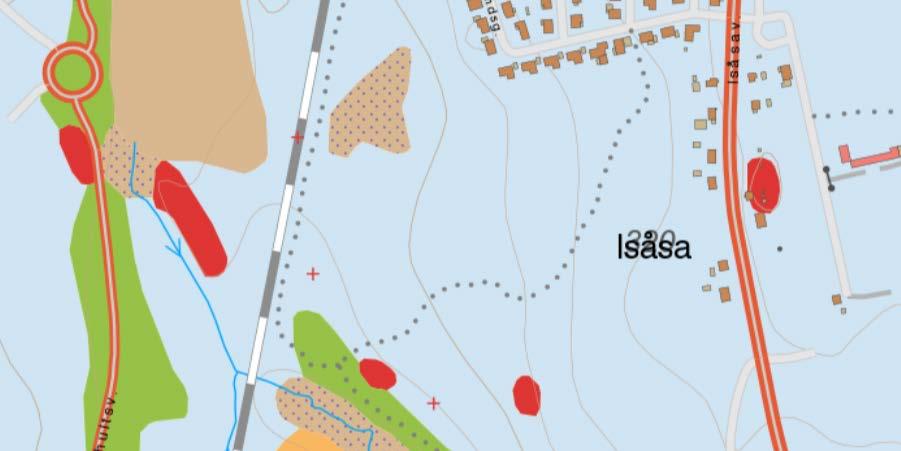 Gator och trafik Planområdet ansluter till Isåsavägen i öst och Kvarntorpsrondellen i väst. Södra stambanan korsas även av planområdet.