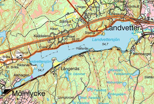 om Blåbärskullen. Ledningen kommer därefter att följa den befintliga ledningen fram till landanslutningen i sjöns östra del.