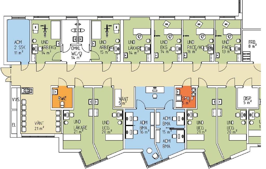 17 Bild 2- Föreslagen planskiss över den generella mottagningen I arbetet med att ta fram konceptet för den generella mottagningen fastslogs följande: Väntrummets placering och innehåll Teamstationen