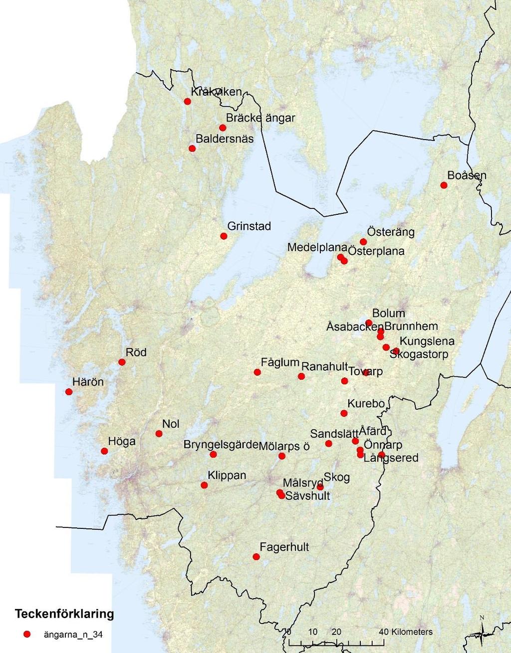 Inventerade lokaler Fältarbetet har utförts på totalt 34 lokaler med 58 block, 48 block är åkervallar med naturaliserad växtlighet samt 10 block med slåtteräng.