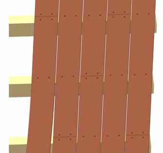 Montering av golvbrädor När bjälklaget är lagt kan golvbrädorna läggas. Riktlinjer Golvbrädorna ska läggas med ett inbördes avstånd på minst 5 mm. Se Figur 1.