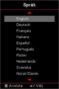 Användarkontroller Setup / Options / Språk Svenska Språk Välj den fl erspråkiga skärmmenyn.
