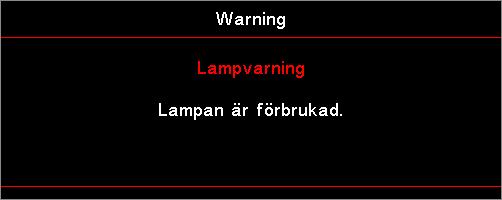 Tillägg Byta ut lampan Projektorn känner automatiskt av lampans livslängd. När lampans livslängd håller på att ta slut kommer du att få ett varningsmeddelande.