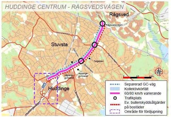 vägutformningsprincip, men behoven av att hålla nere bullernivåerna på sträckan för att uppnå en god boendemiljö, minska vägens barriäreffekter samt öka stadsmässigheten utmed vägen ska också beaktas