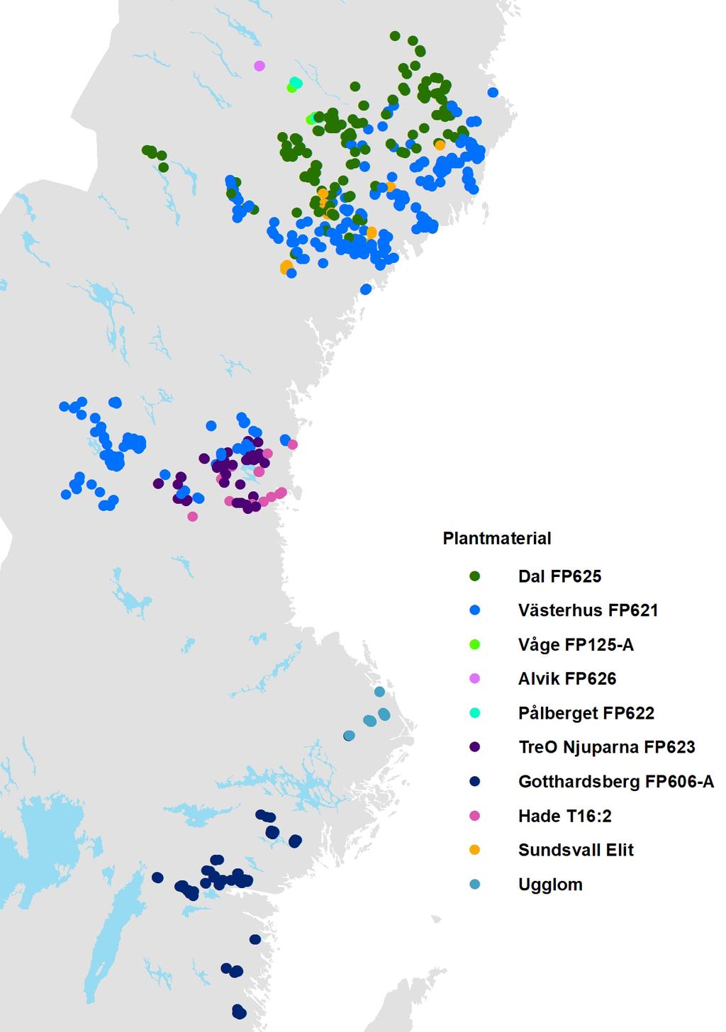 Den geografiska fördelningen av det optimerade resultatet visas nedan i figur 7 för den fria optimeringen och i figur 8 för den totala tillgången.