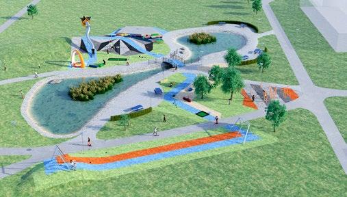 Lekparken ska anläggas kring dammen i Gamlegårdsparken. Man utnyttjar den höga backen där klättertorn och täckt rutschkana sätts upp.