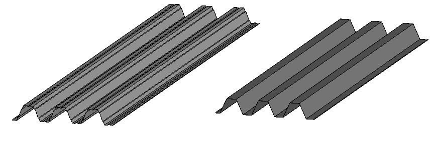 3.2 Modellerande av familjer Platsbyggt De 720mm breda plåtarna som är anpassade för start, utfyllnad och slut skapas i Revits family editor.