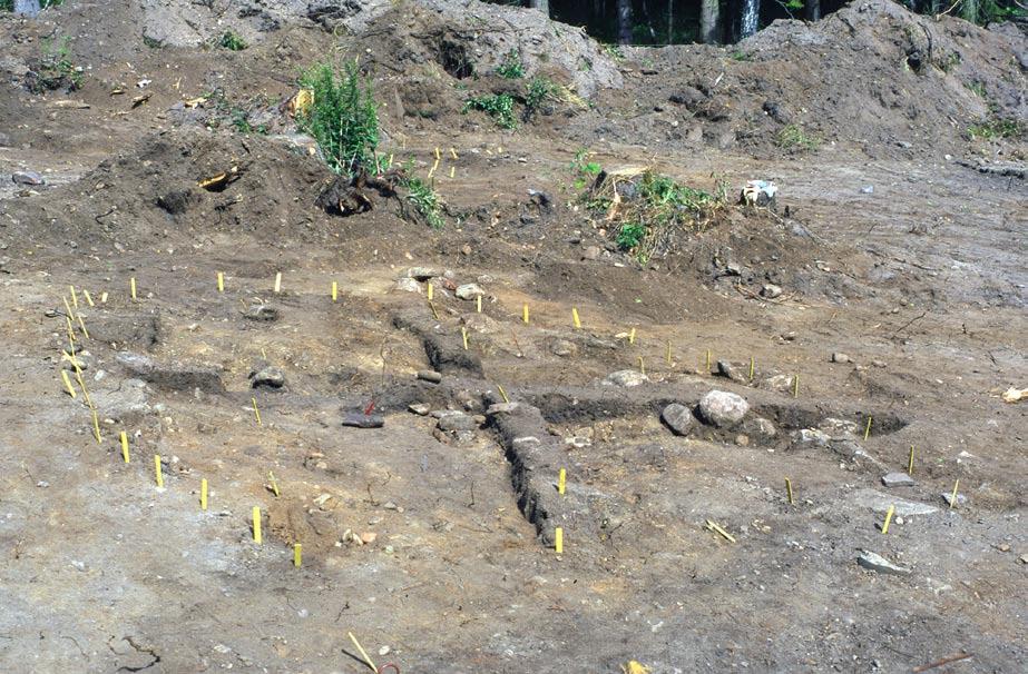Rikligt med keramik tillvaratogs i de centrala delarna av anläggningen, huvudsakligen vid härden, A1489. Stenar mellan 0,1 0,3 meter i storlek låg i utkanten av anläggningen, främst i den södra delen.