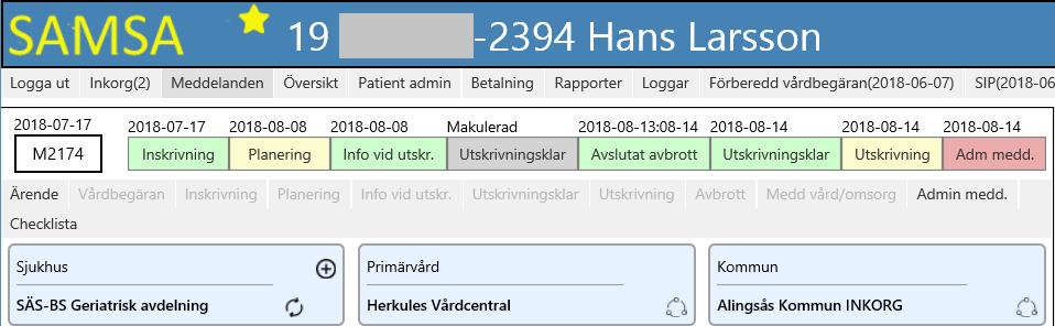 Meddelanden Processdatum I Process-tåget och i Översikten visas alla meddelanden som finns i ett ärende och de datum som visas ovanför varje meddelande är antingen när de är skickade eller de datum