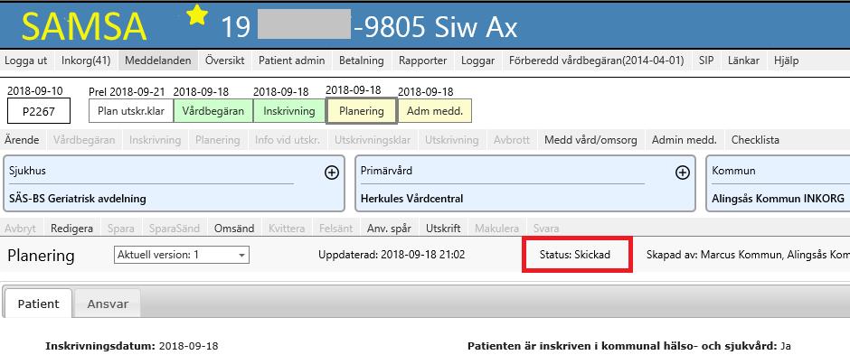 Meddelanden Status Status på meddelandet visas under Aktivitetsmenyn i mitten av meddelandet.