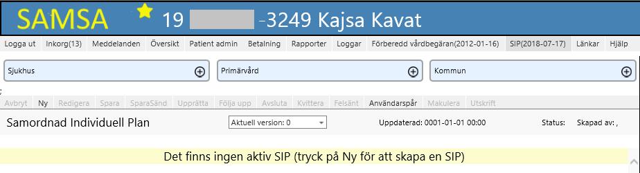 ifall det finns en SIP sedan tidigare genom att ett datum visas inom parentes efter när SIP är skapad. En SIP får ett Sipnummer (ex SIP10152) när den skapas och som behålls tills SIP avslutas.