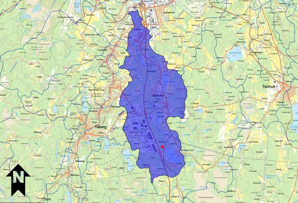Översiktlig miljöteknisk markundersökning Avfallsdeponi Moliden 2017-10-30 Figur 3. Aktuellt delavrinningsområde till Motala ströms avrinningsområde. Undersökningsområdet markerat med rött.