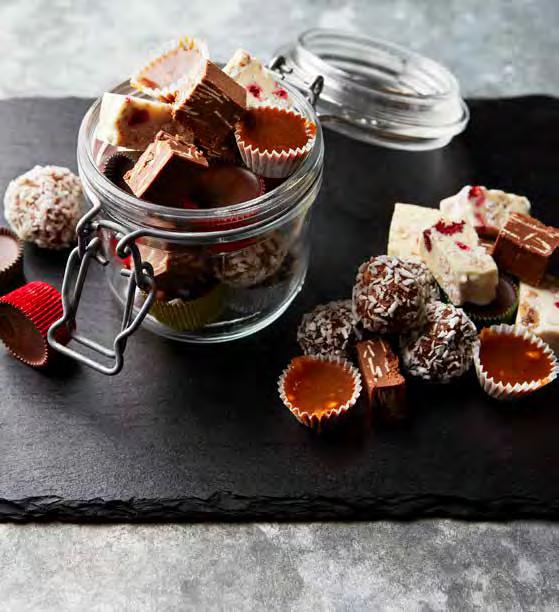 g nougat 75 g mjölkchoklad 75 g mörk choklad Rosta