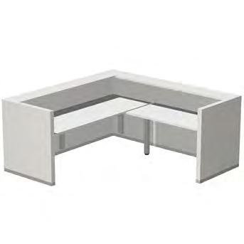 Kubik Design Abstracta Hörndisk med avlastningsyta vänster 2400 x 2470 mm, Fast arbetsskiva. (Bestående av 4 x 1200 sektioner). Kubik disk Hörndisk avl. t.