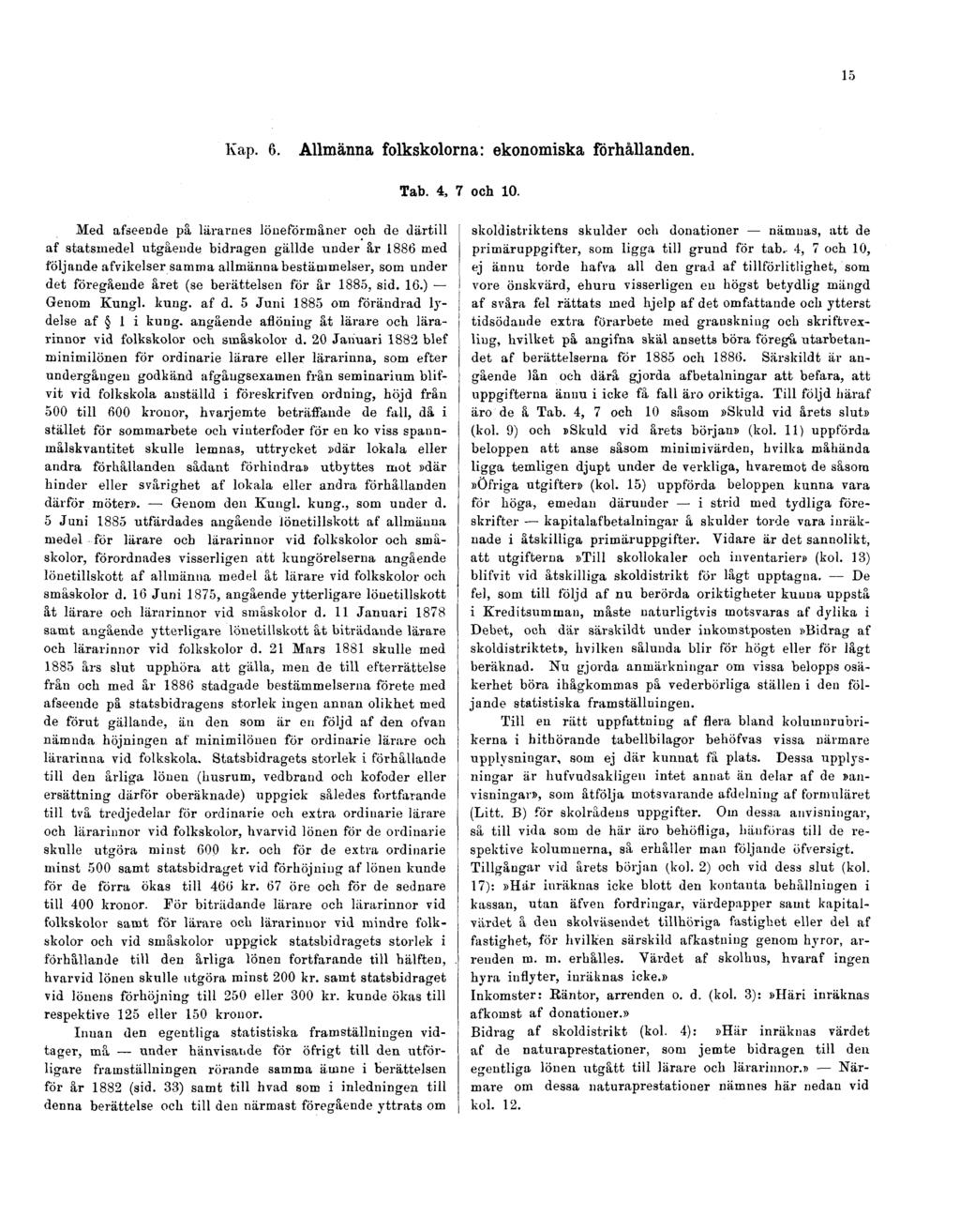 15 Kap. 6. Allmänna folkskolorna: ekonomiska förhållanden. Tab. 4, 7 och 10.