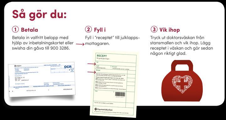 Om väskorna tar slut i din församling, kan du beställa fler genom att mejla info@equmeniakyrkan.se. Uppge namn och adress. Pengarna du ger går till Equmeniakyrkans internationella arbete i 30 länder.